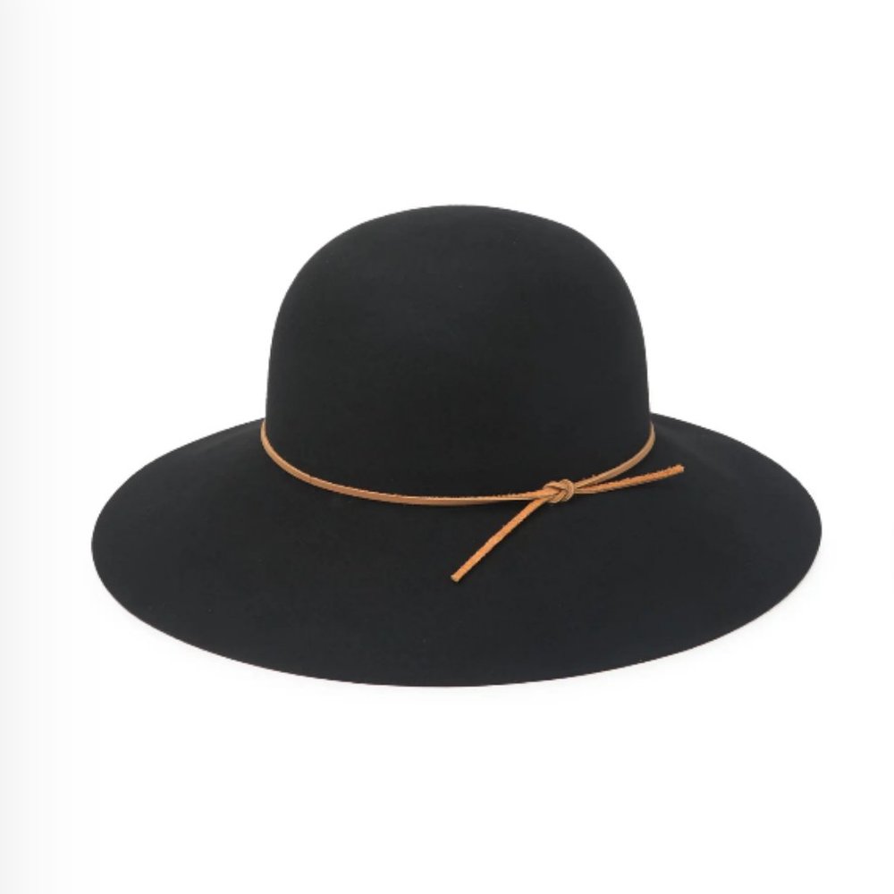NEW Black Wool Fedora With Leather Trim